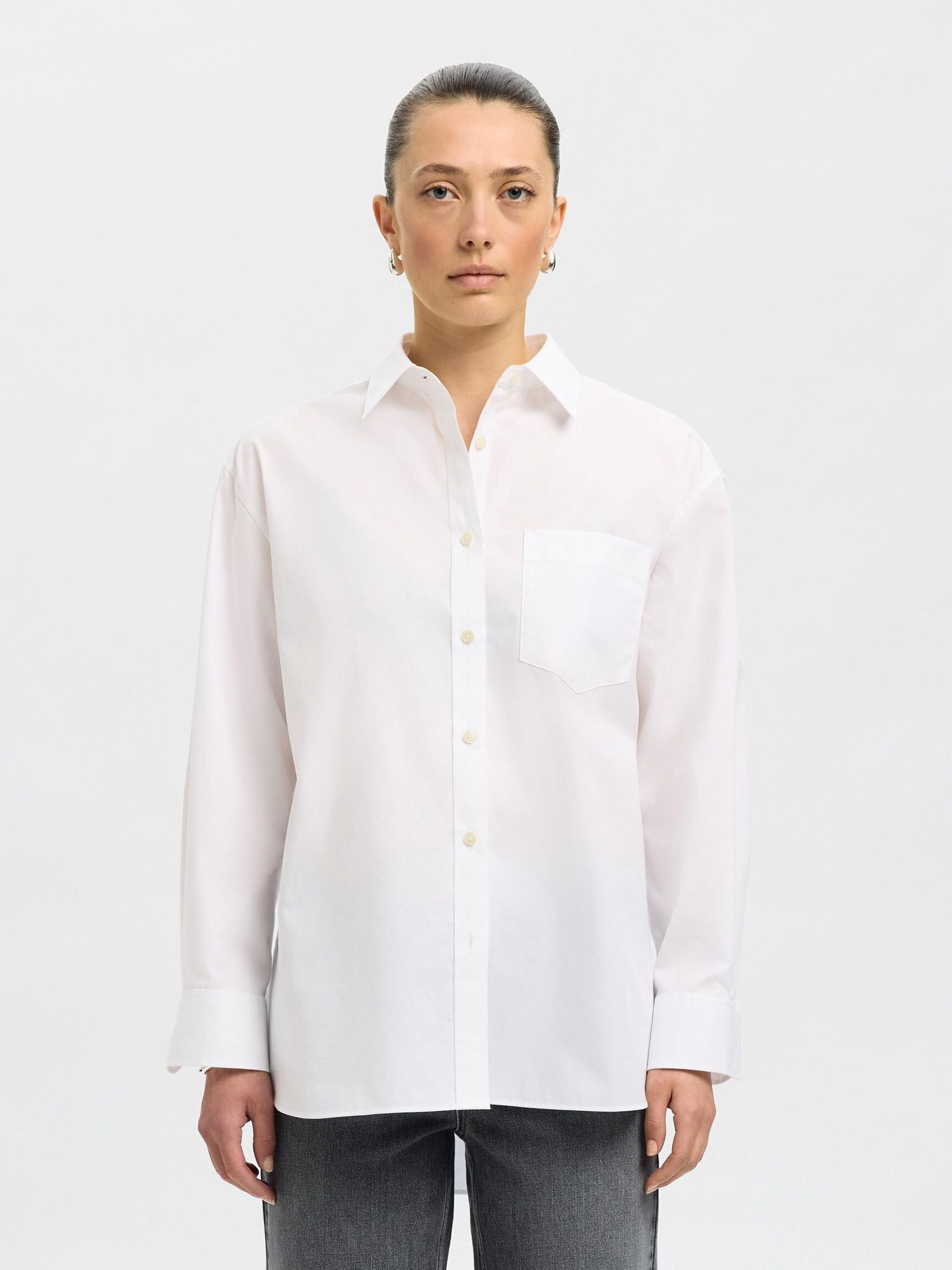 OVERSIZE EN COTON CHEMISE À MANCHES LONGUES, Bright White, highres