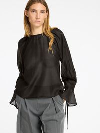GEDETAILLEERD SHIRT MET LANGE MOUWEN, Black, highres