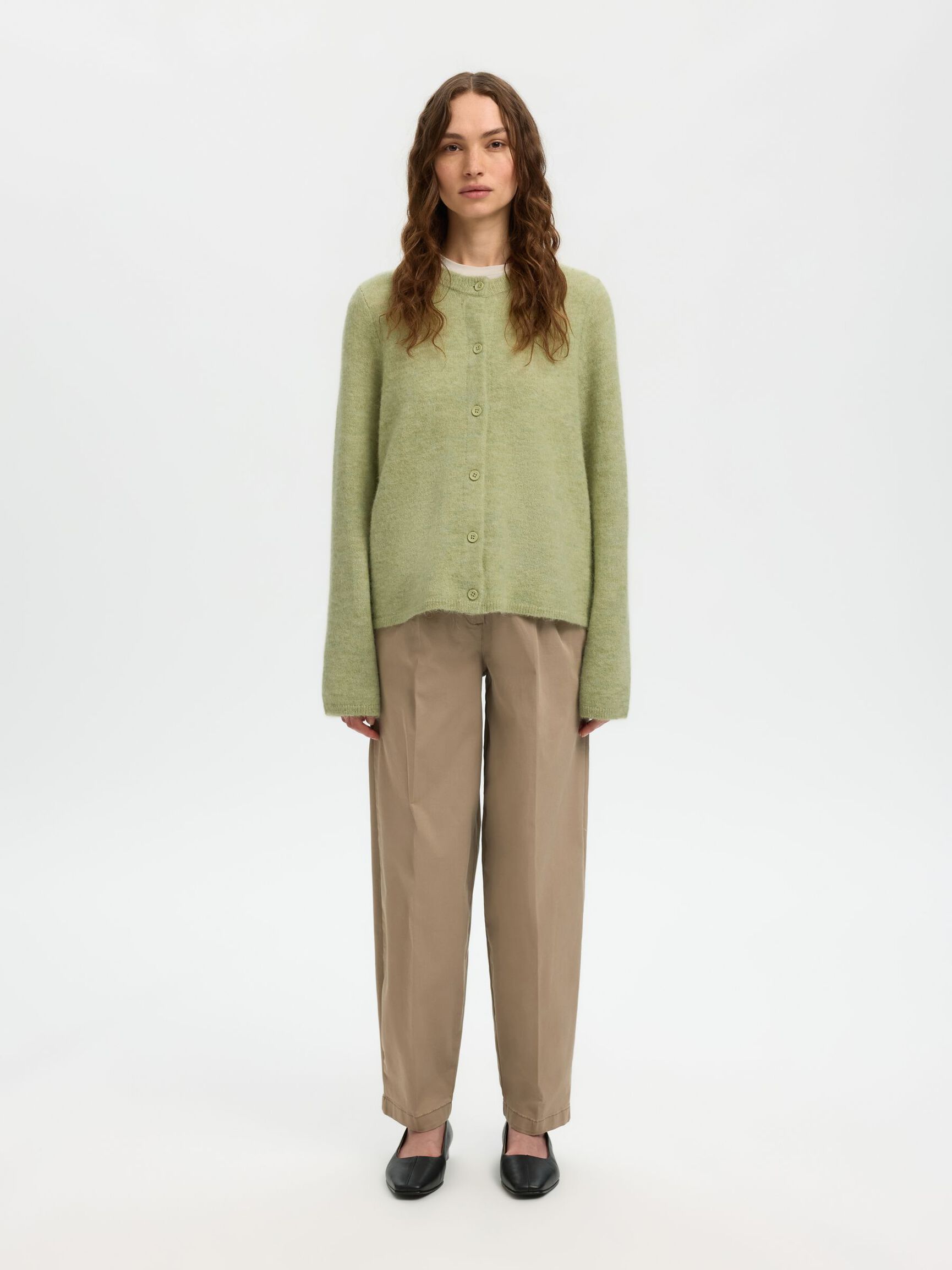 WOOL BLEND KNITTED CARDIGAN, Lint, highres