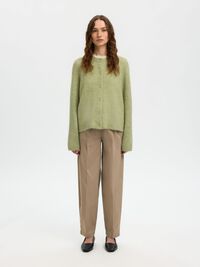 WOOL BLEND KNITTED CARDIGAN, Lint, highres