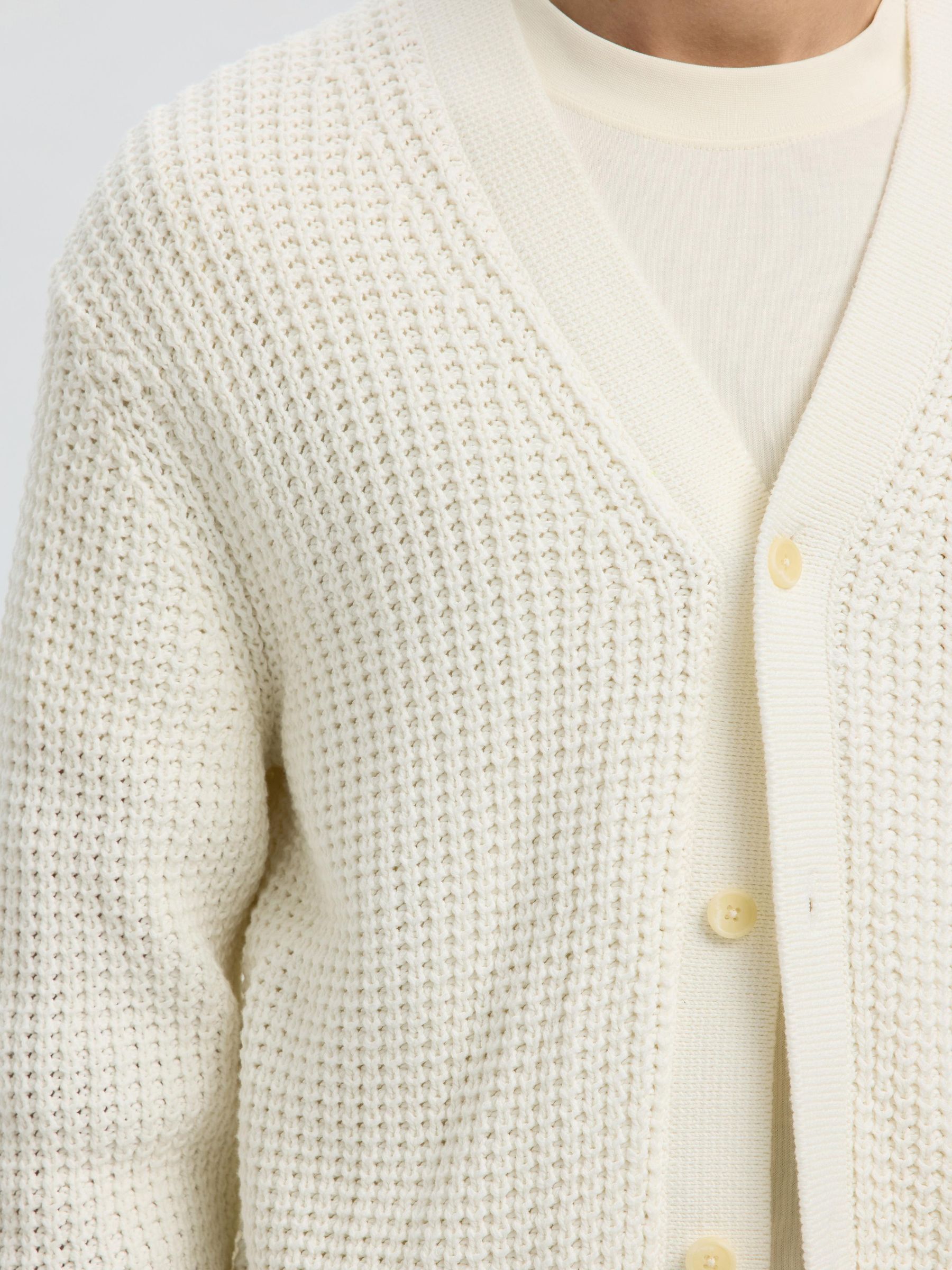 RELAXED FIT COTTON CARDIGAN, Egret, highres