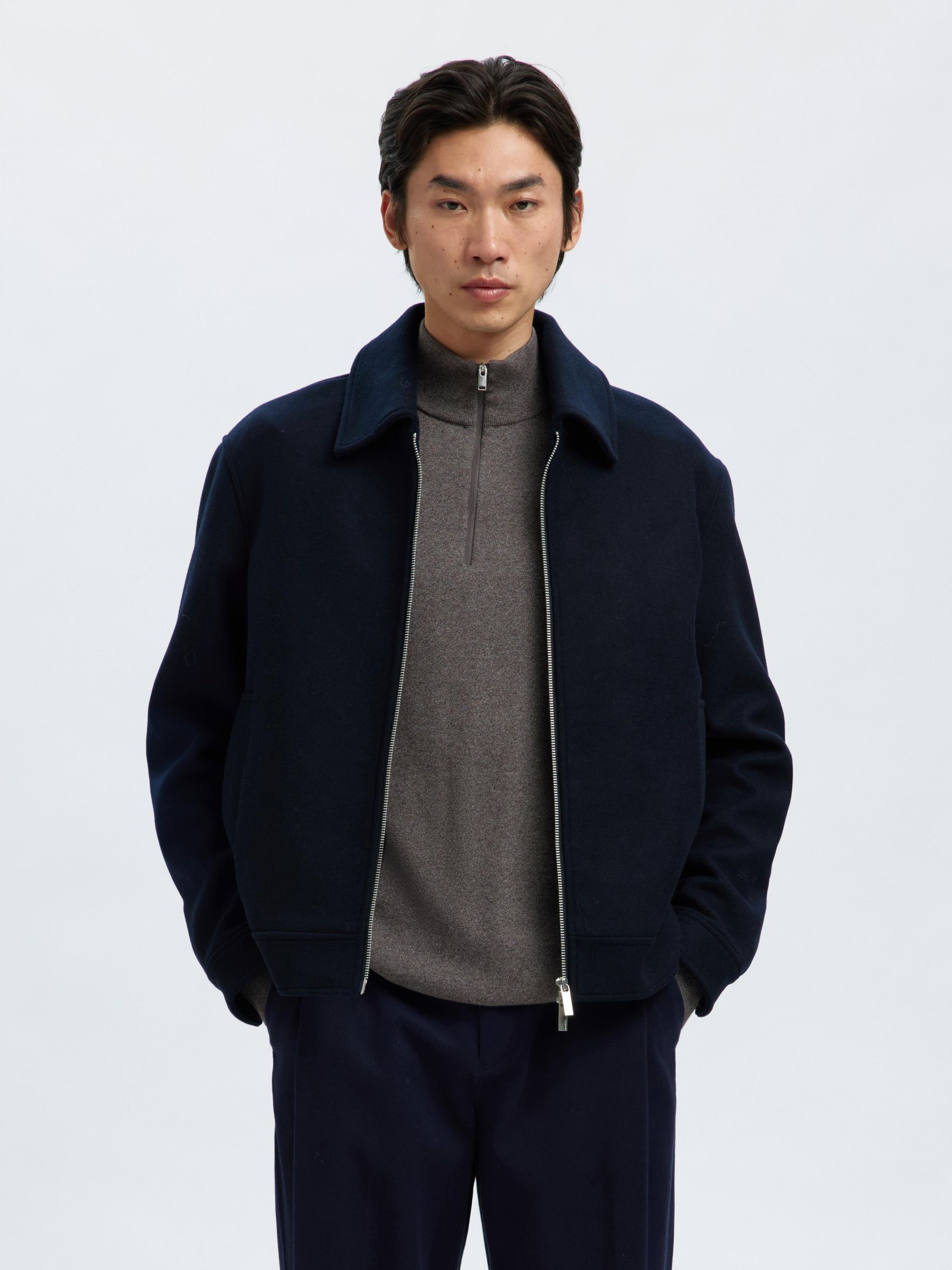 WOOL BLEND SHORT JACKET, Sky Captain, highres