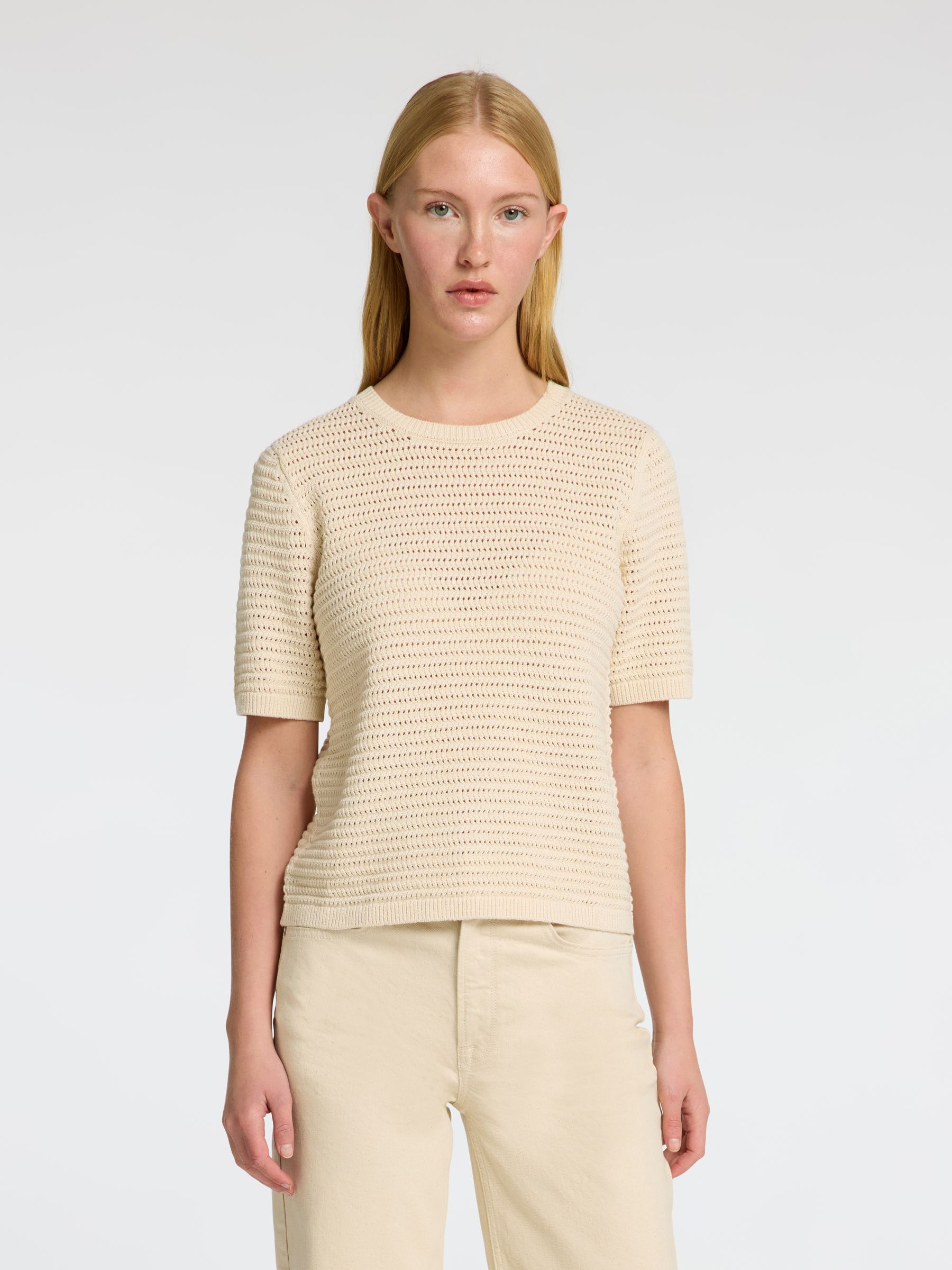 100% COTTON KNITTED TOP, Birch, highres