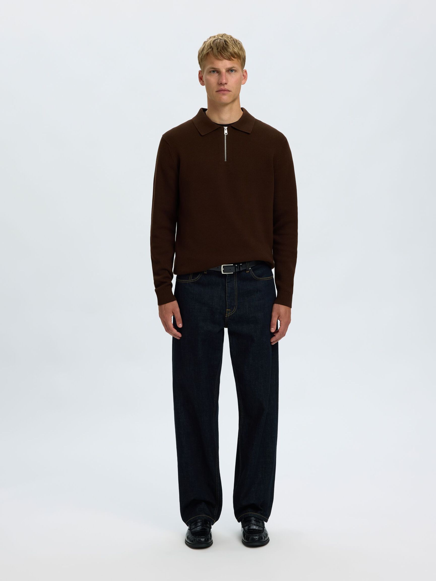 LONG SLEEVED HALF-ZIP JUMPER, Demitasse, highres