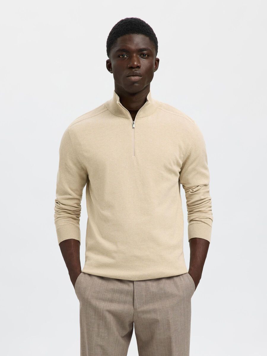 Selected HALF-ZIP KNITTED JUMPER, Oatmeal, highres - 16074687_Oatmeal_779218_003.jpg