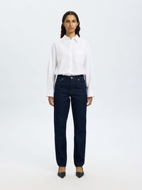 MID WAIST SLIM TAPERED-FIT JEANS, Dark Blue Denim, highres