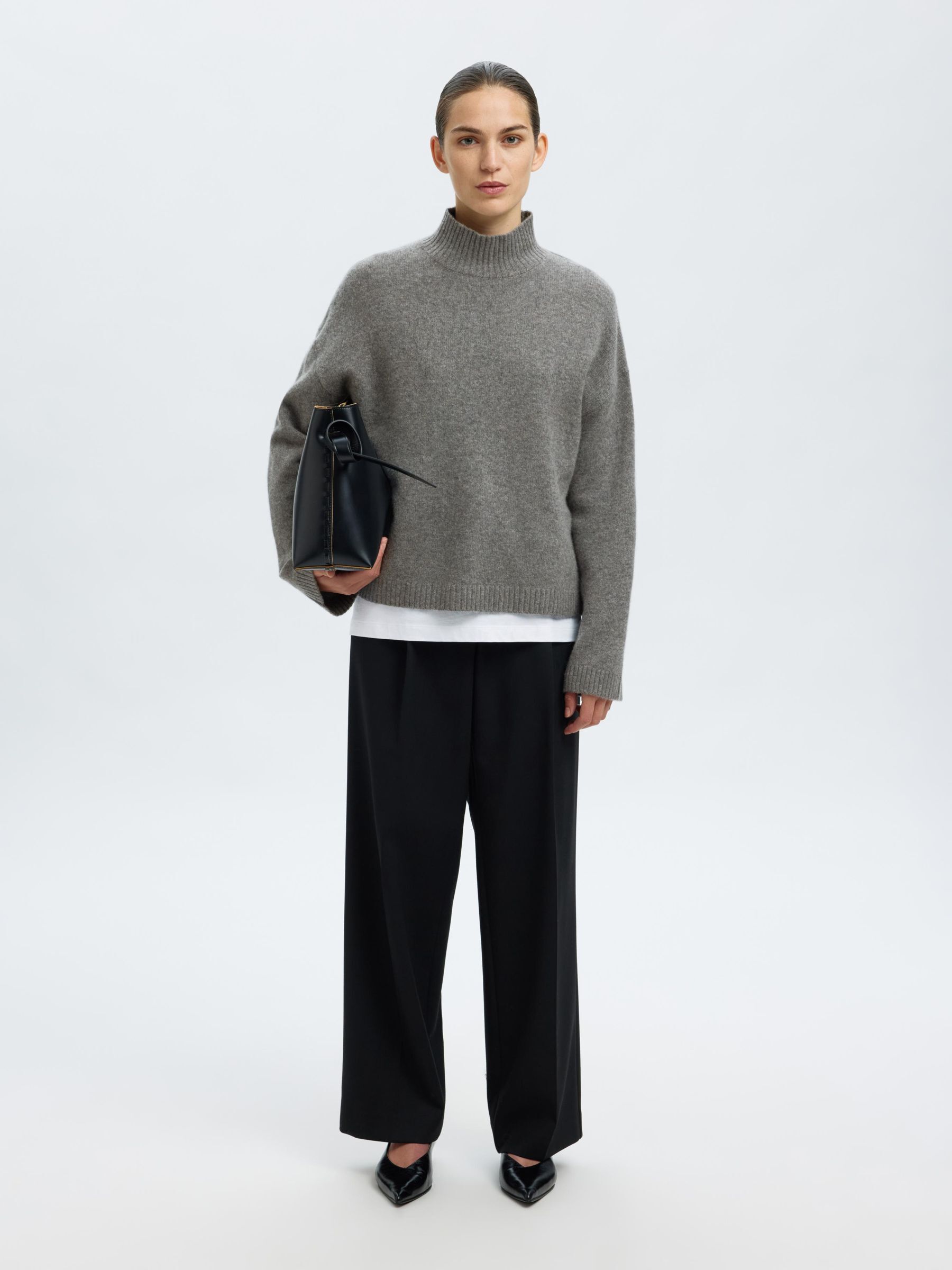 CASHMERE-BLANDING STRIKTRØJE, Medium Grey Melange, highres