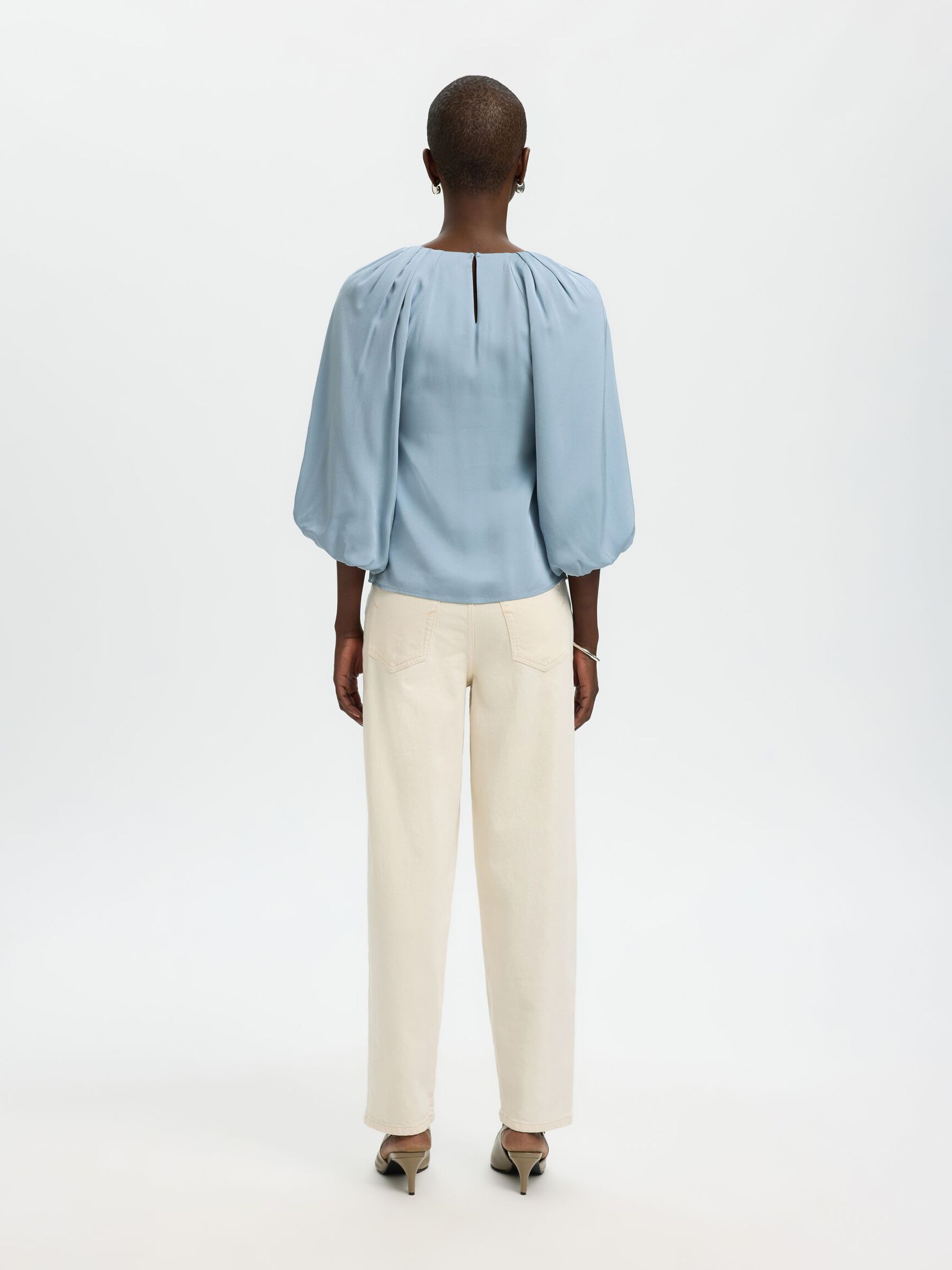 VISCOSE BLOUSE MANCHES 3/4, Dusty Blue, highres