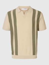 KURZARM POLOHEMD AUS STRICK, Oatmeal, highres