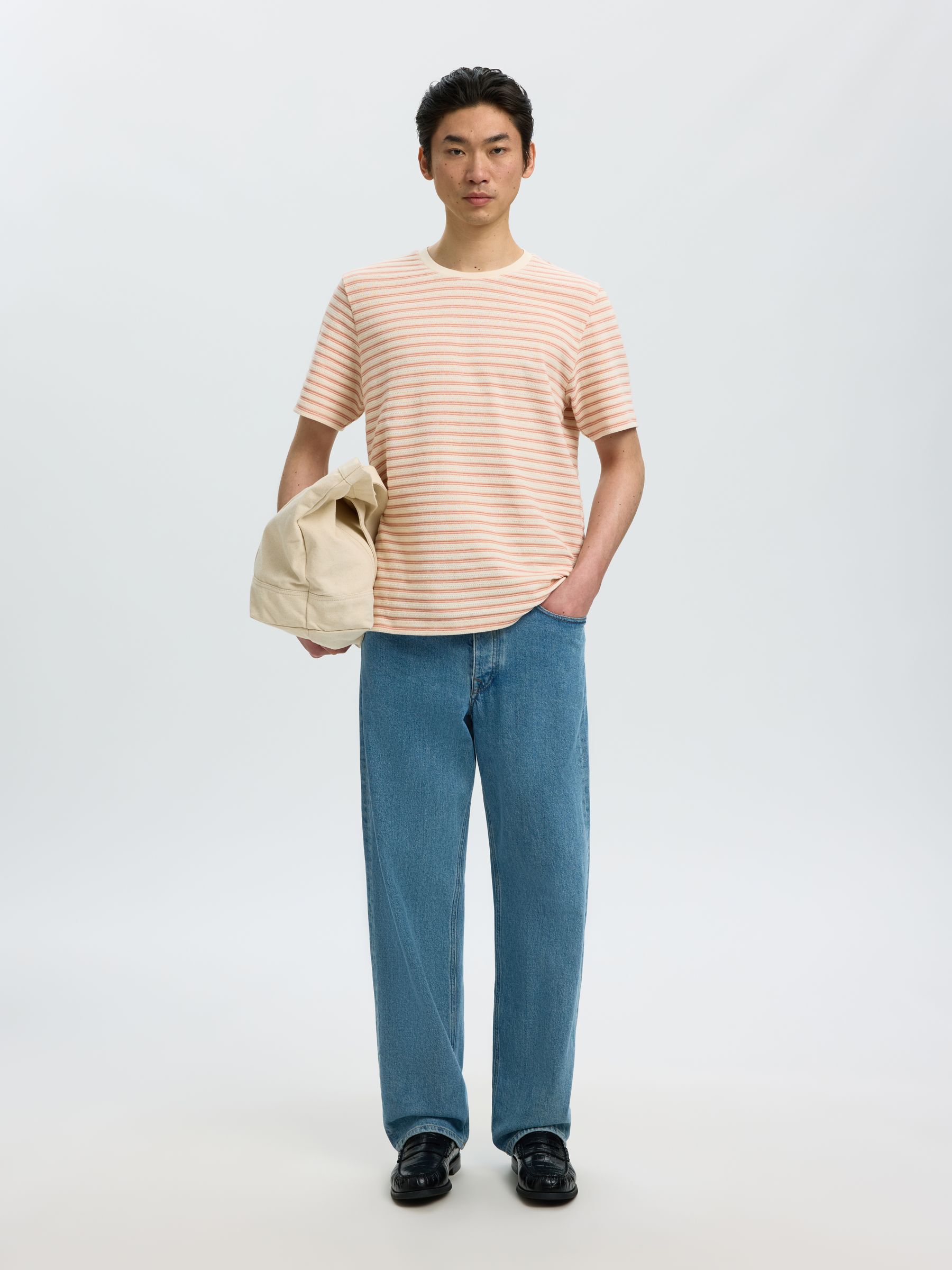 STRIPED CREWNECK T-SHIRT, Egret, highres