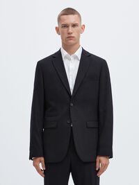 WOVEN WOOL BLEND BLAZER, Black, highres