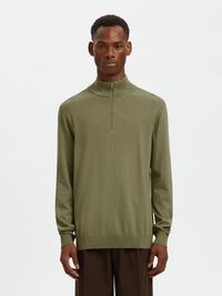 HALF-ZIP KNITTED JUMPER, Deep Lichen Green, highres