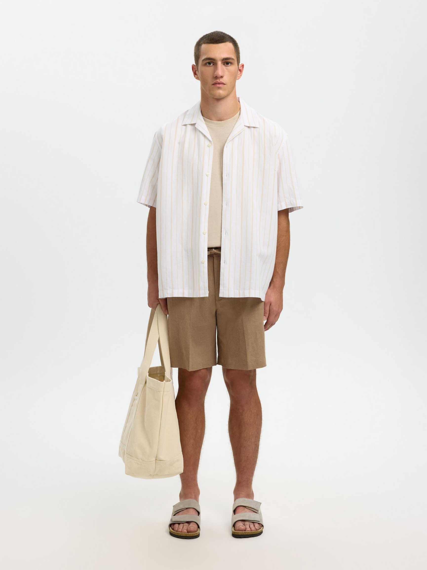 LINEN BLEND T-SHIRT, Oatmeal, highres