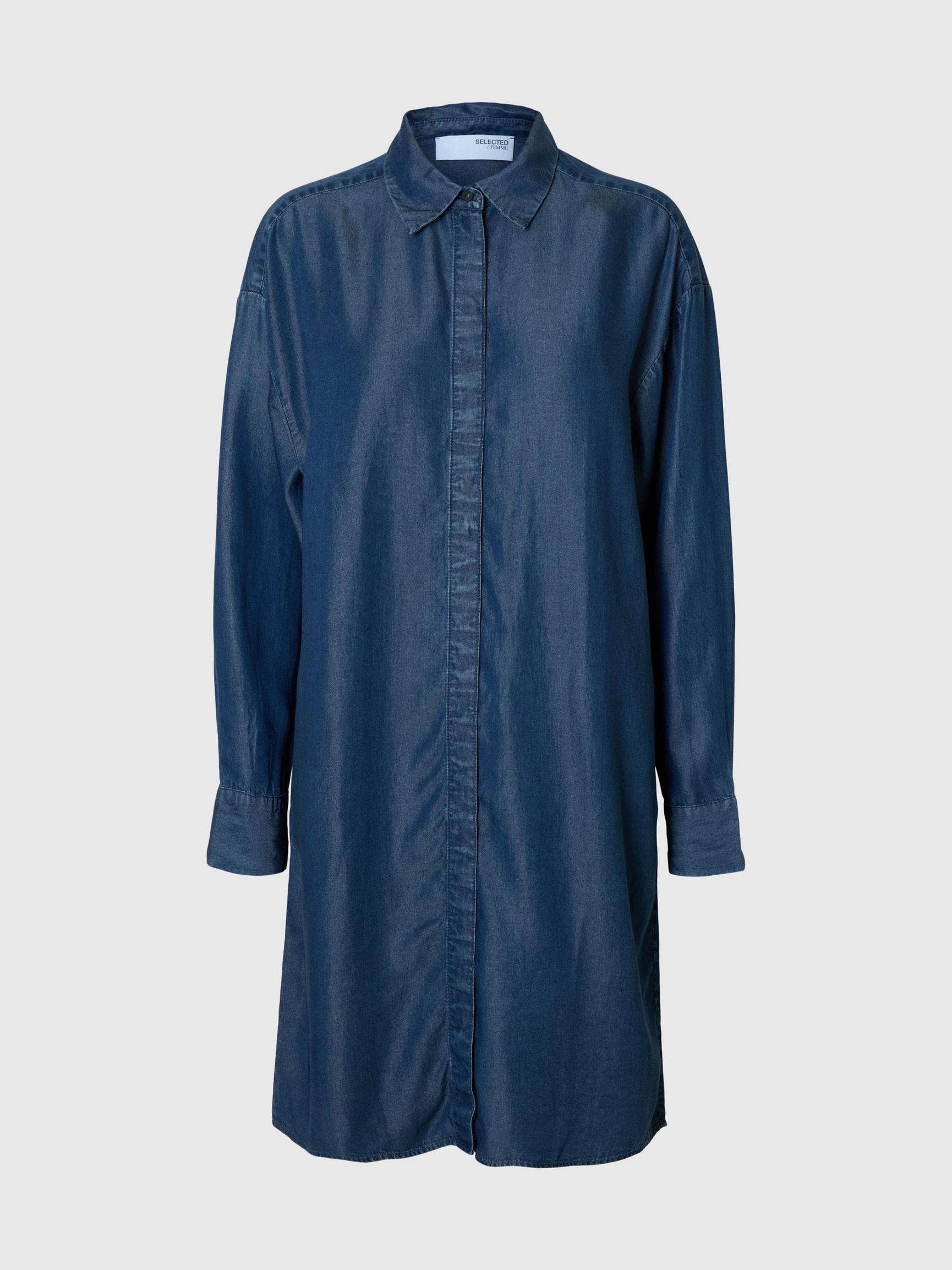 CHAMBRAY SHIRT DRESS, Dark Blue, highres