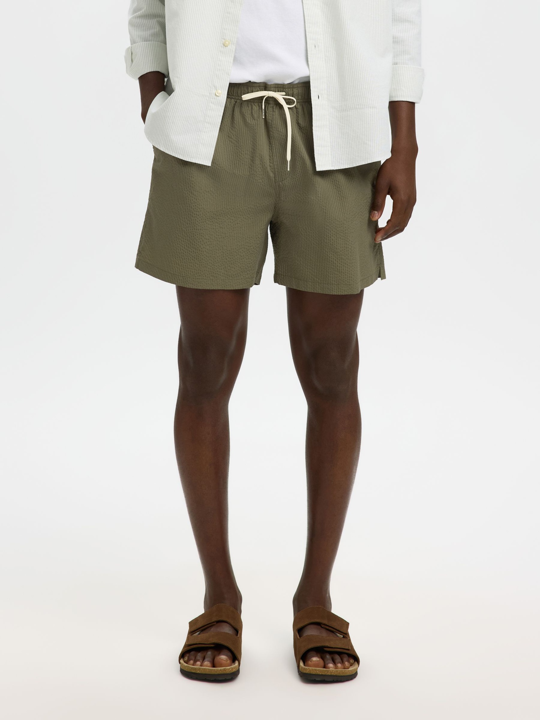 SEERSUCKER SWIM SHORTS, Deep Lichen Green, highres