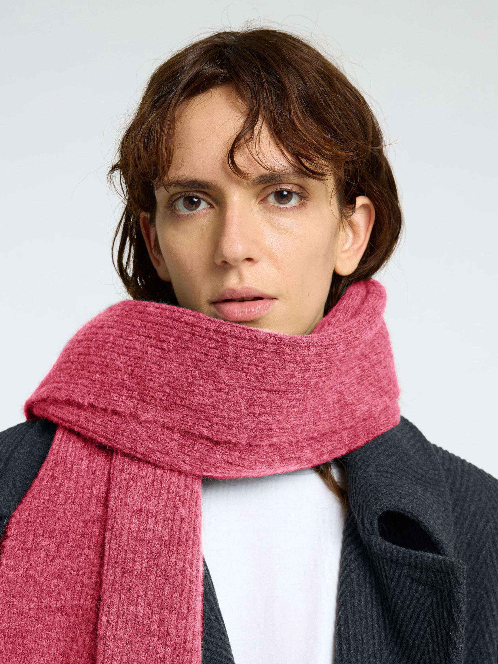 RIBBED WOOL BLEND SCARF, Fuchsia Purple, highres