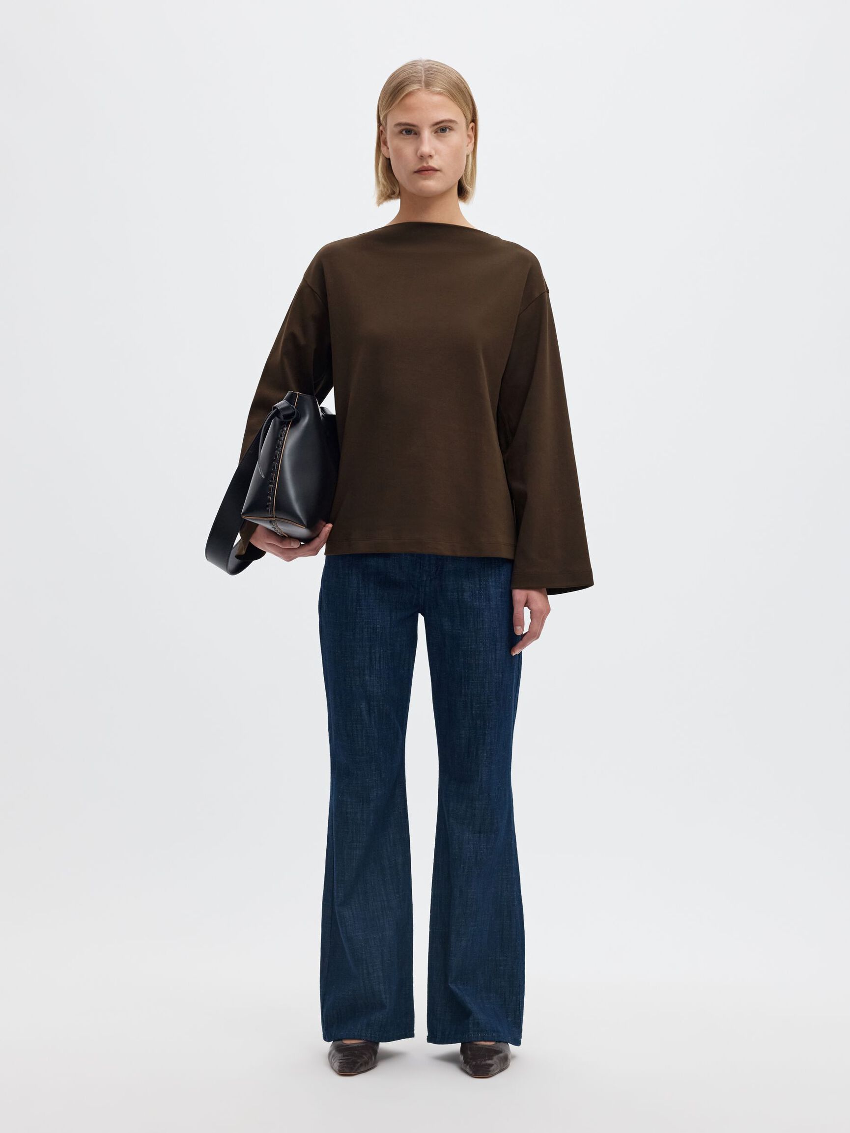 BOAT NECK COTTON LONG-SLEEVED T-SHIRT, Delicioso, highres