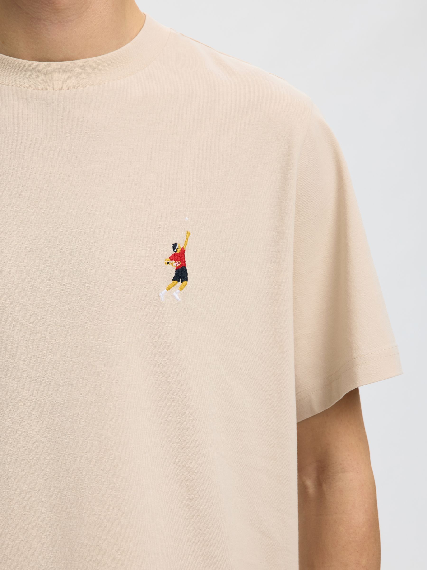 EMBROIDERED T-SHIRT, Oatmeal, highres