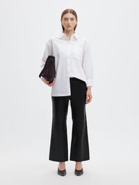 FLARED FIT LEATHER TROUSERS, Black, highres