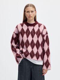 ARGYLE KNITTED JUMPER, Tawny Port, highres