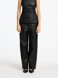 MID WAIST LEATHER TROUSERS, Black, highres