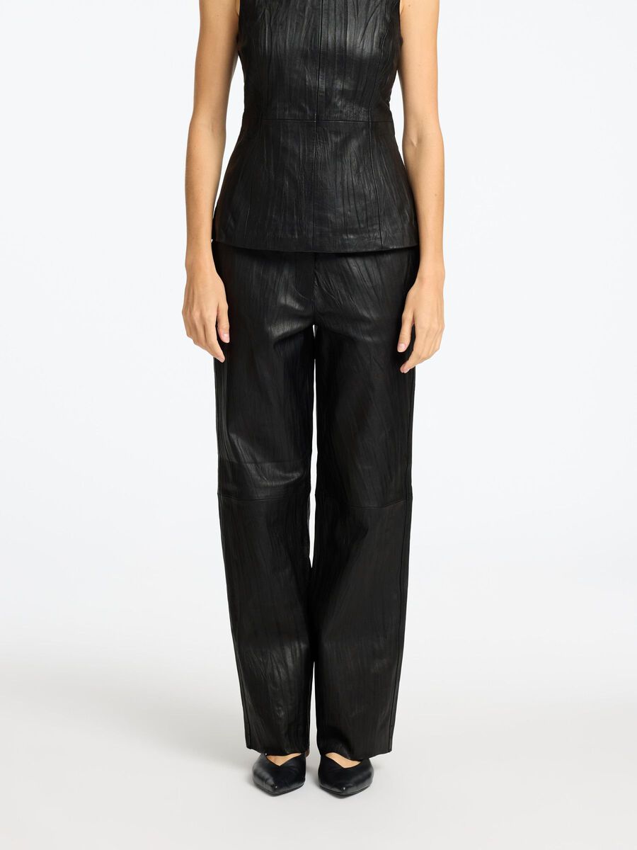 Selected MID WAIST LEATHER TROUSERS, Black, highres - 16097786_Black_003.jpg
