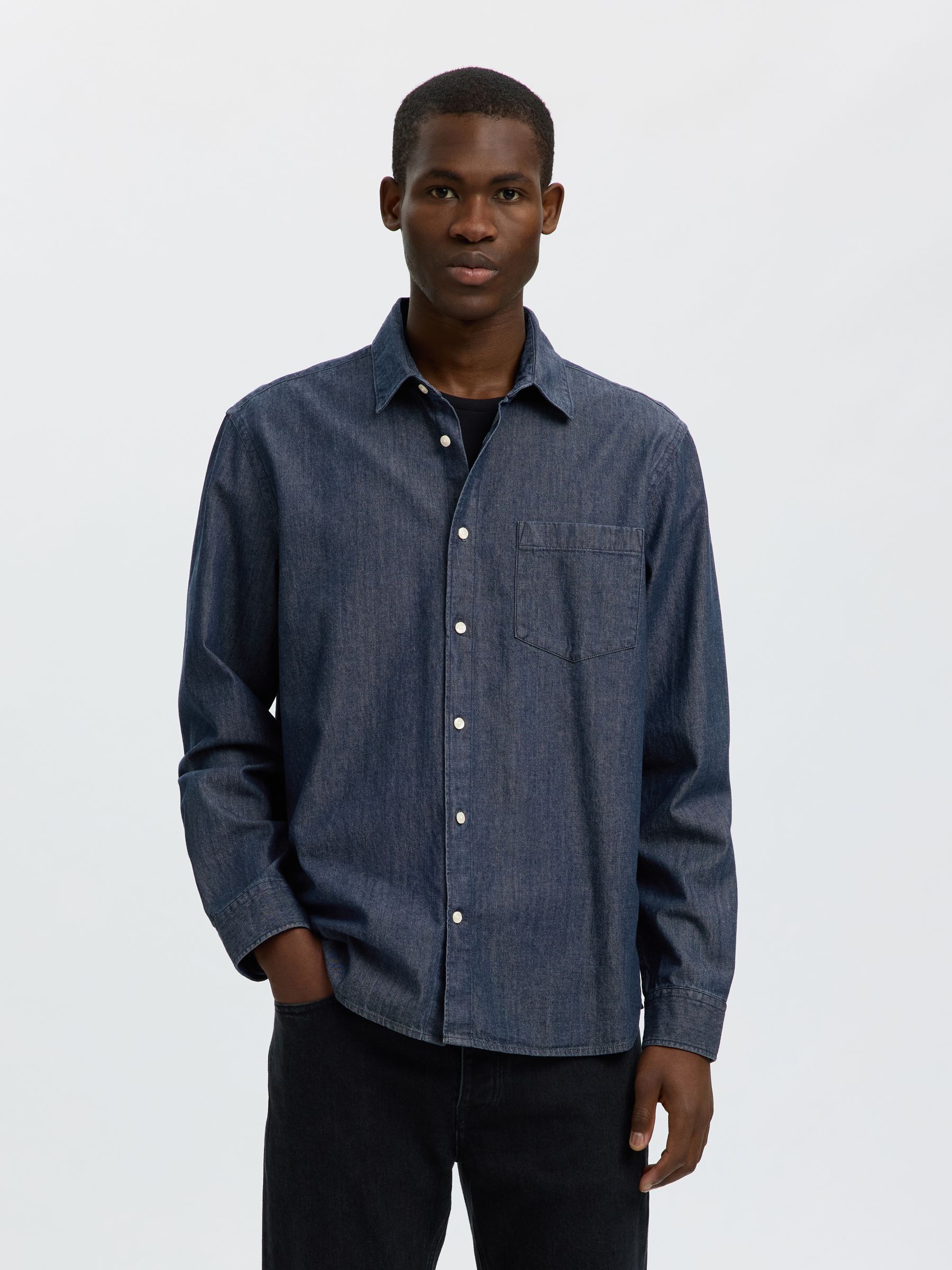 REGULAR FIT  DENIM SHIRT, Dark Blue Denim, highres