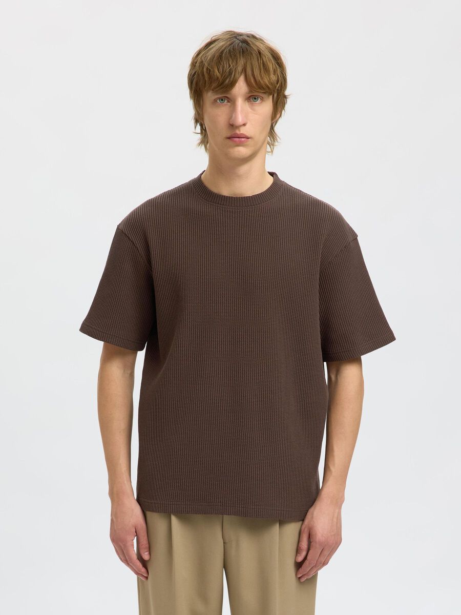 Selected RELAXED FIT WAFFELMUSTER T-SHIRT, Chocolate Brown, highres - 16096331_ChocolateBrown_003.jpg