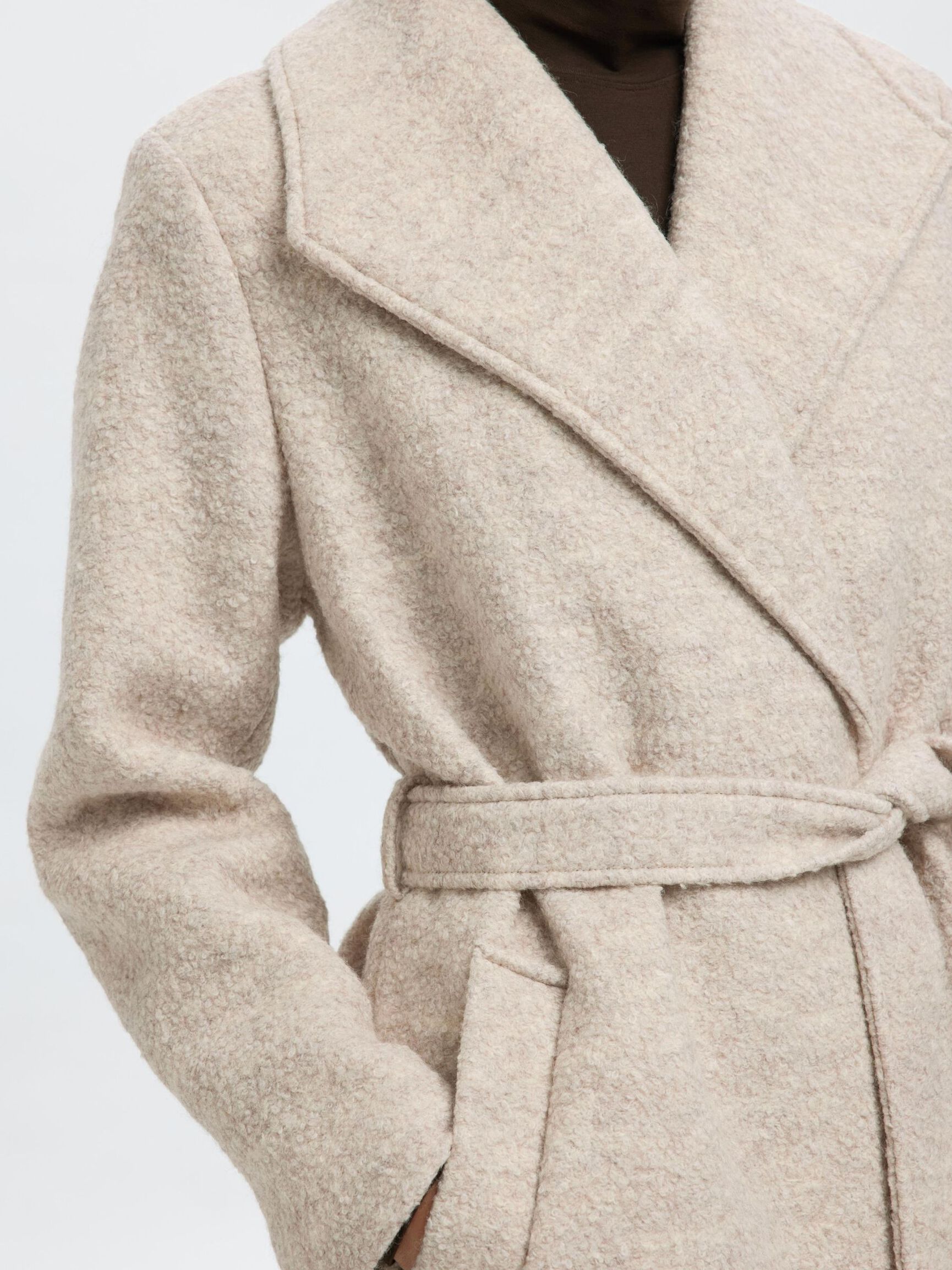 WOLLMIX BOUCLÉ LANGER MANTEL, Sandshell, highres