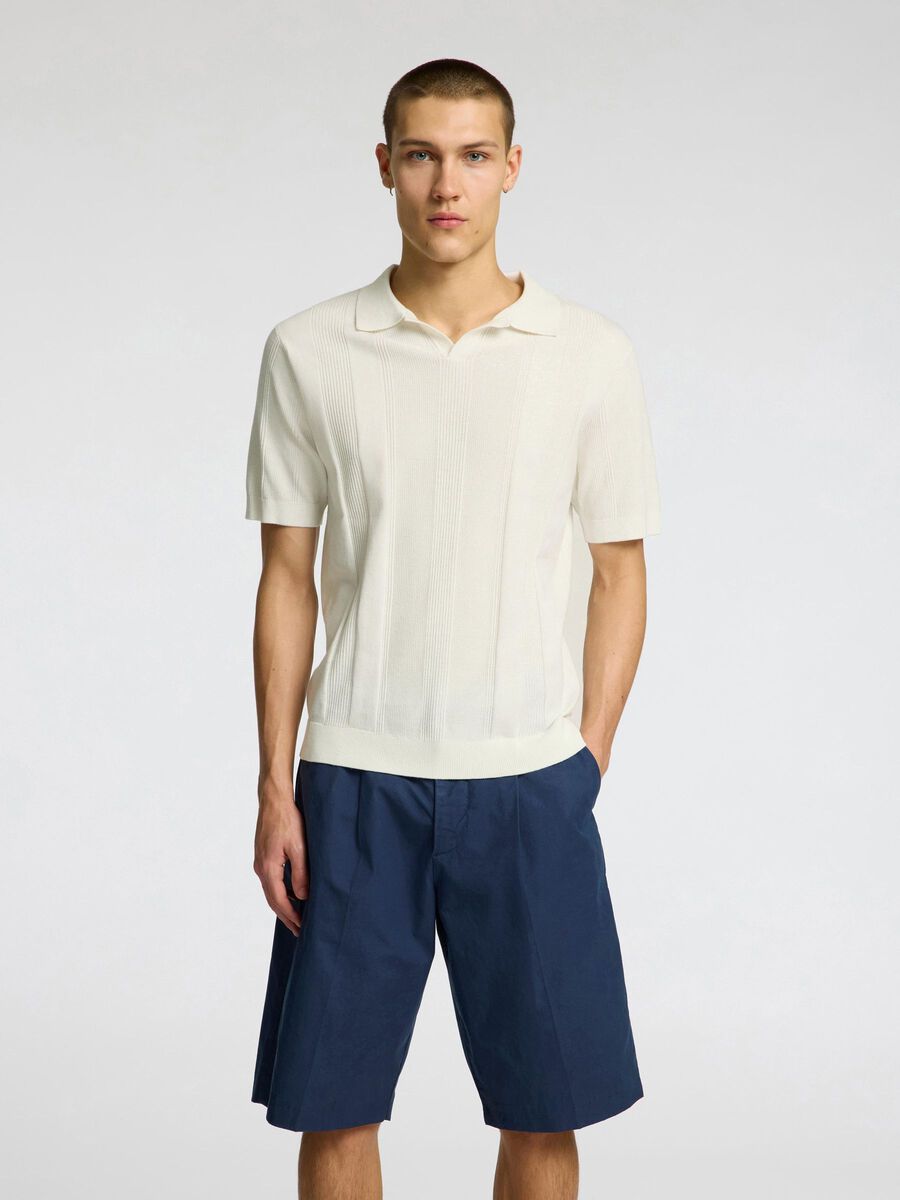 Selected SHORT SLEEVED KNITTED POLO SHIRT, Egret, highres - 16096387_Egret_003.jpg