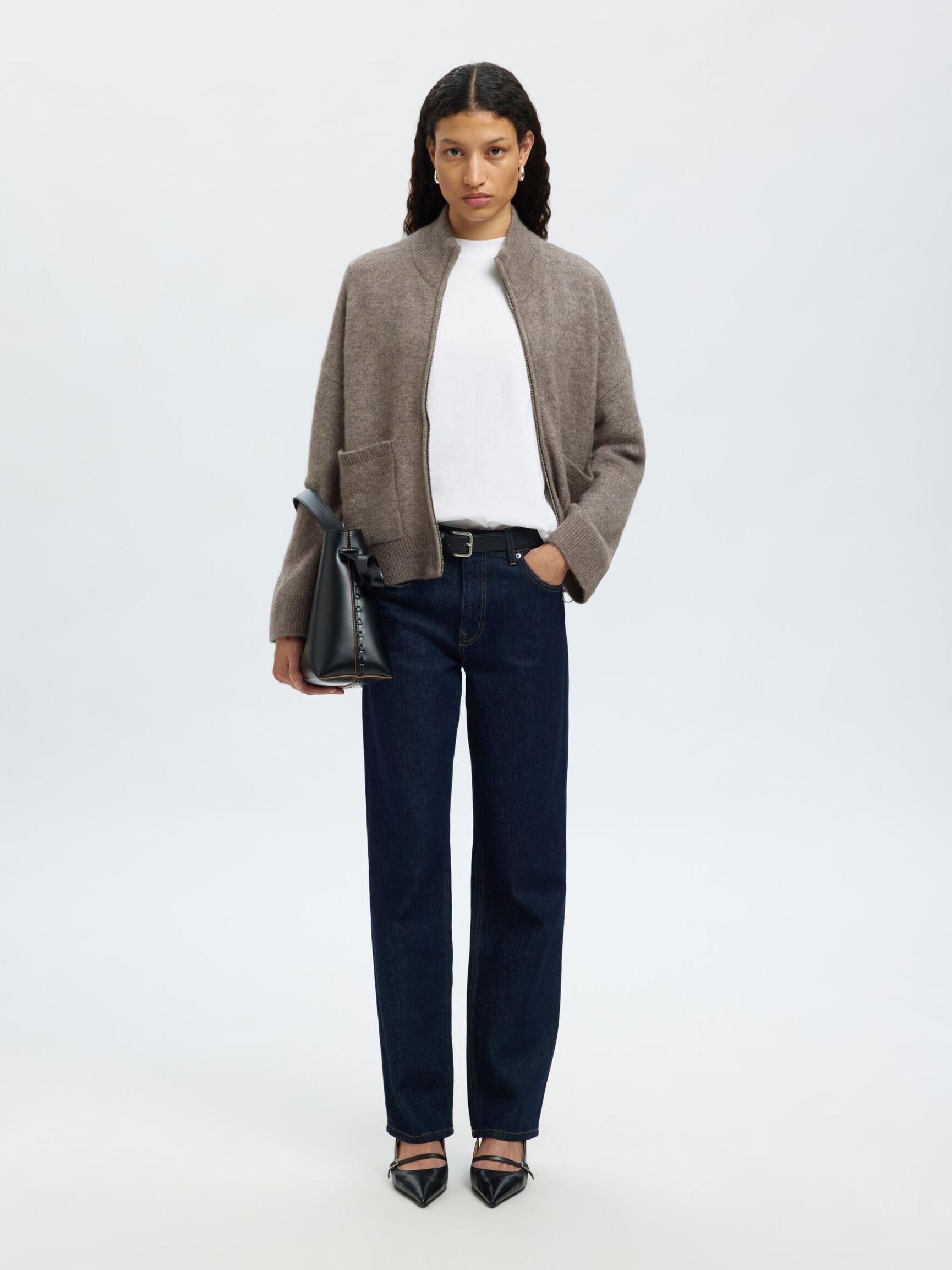 WOOL BLEND CARDIGAN, Steel Gray, highres