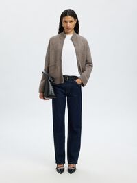 WOOL BLEND CARDIGAN, Steel Gray, highres