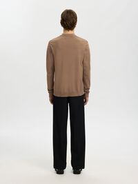 KNITTED LONG-SLEEVED POLO, Teak, highres