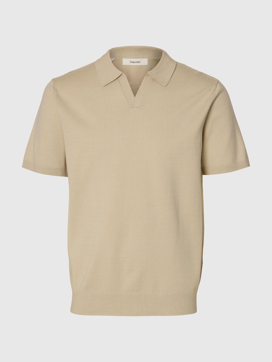 Selected KNITTED POLO SHIRT, Oatmeal, highres - 16088636_Oatmeal_001.jpg