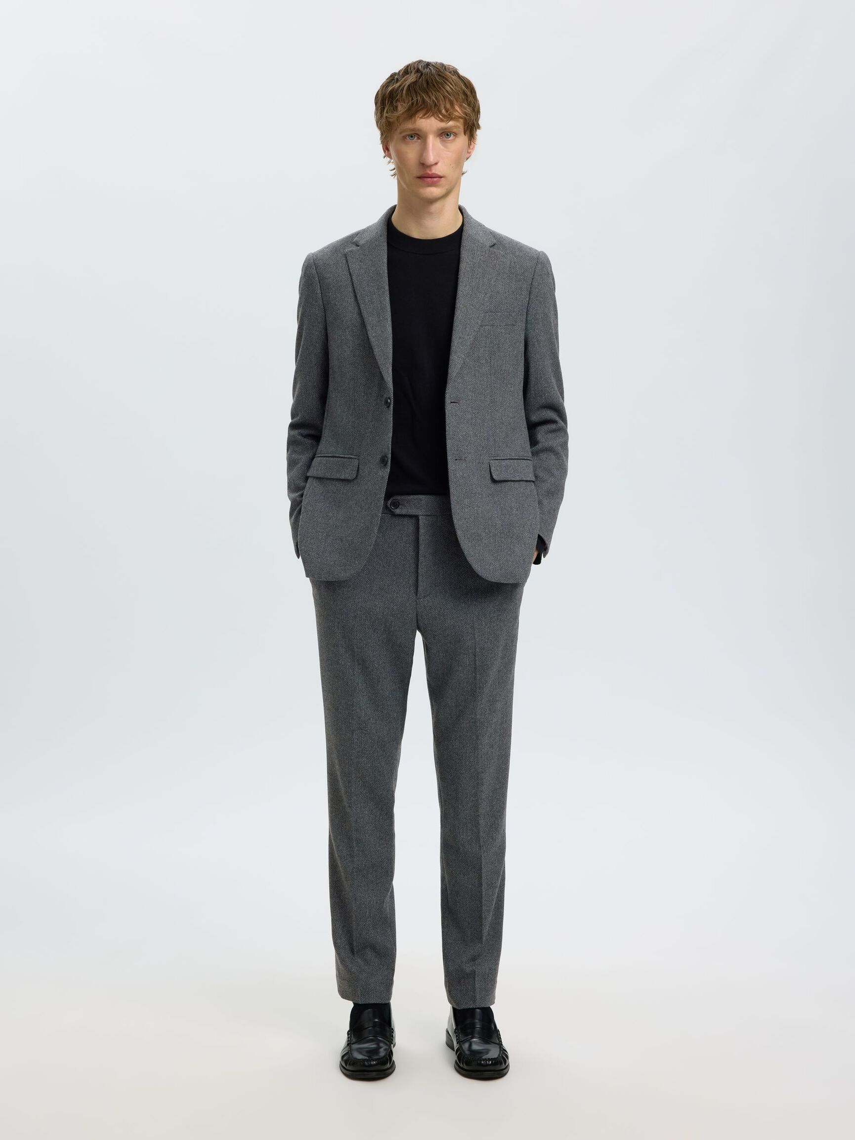 CHECKED WOOL BLEND TROUSERS, Dark Grey Melange, highres