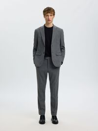 CHECKED WOOL BLEND TROUSERS, Dark Grey Melange, highres