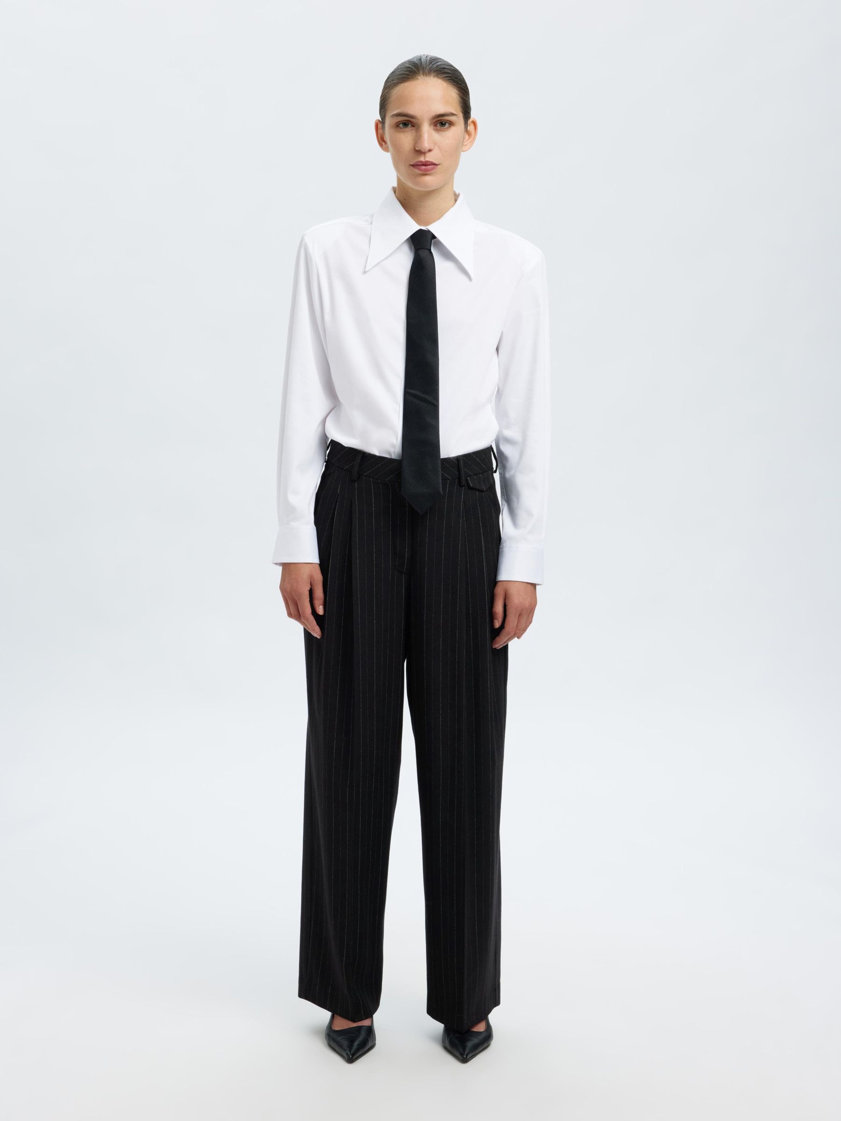 WOOL BLEND SUIT TROUSERS, Black, highres