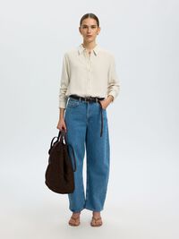 VISCOSE BLEND SHIRT, Sandshell, highres