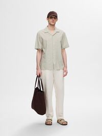 LIN MÉLANGÉ CHEMISE À MANCHES COURTES, Vetiver, highres