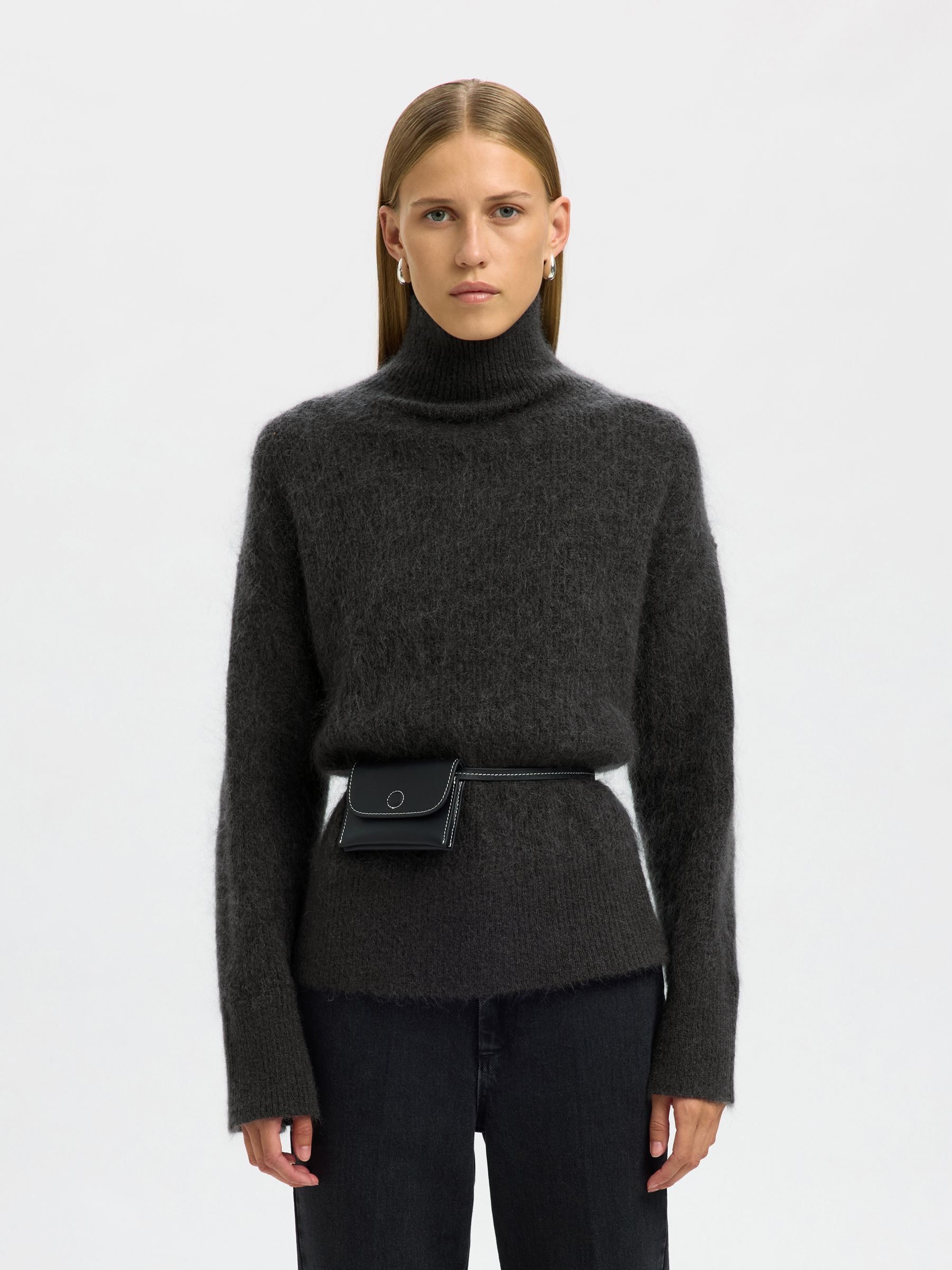 MOHAIR MIX STRICKPULLOVER, Asphalt, highres