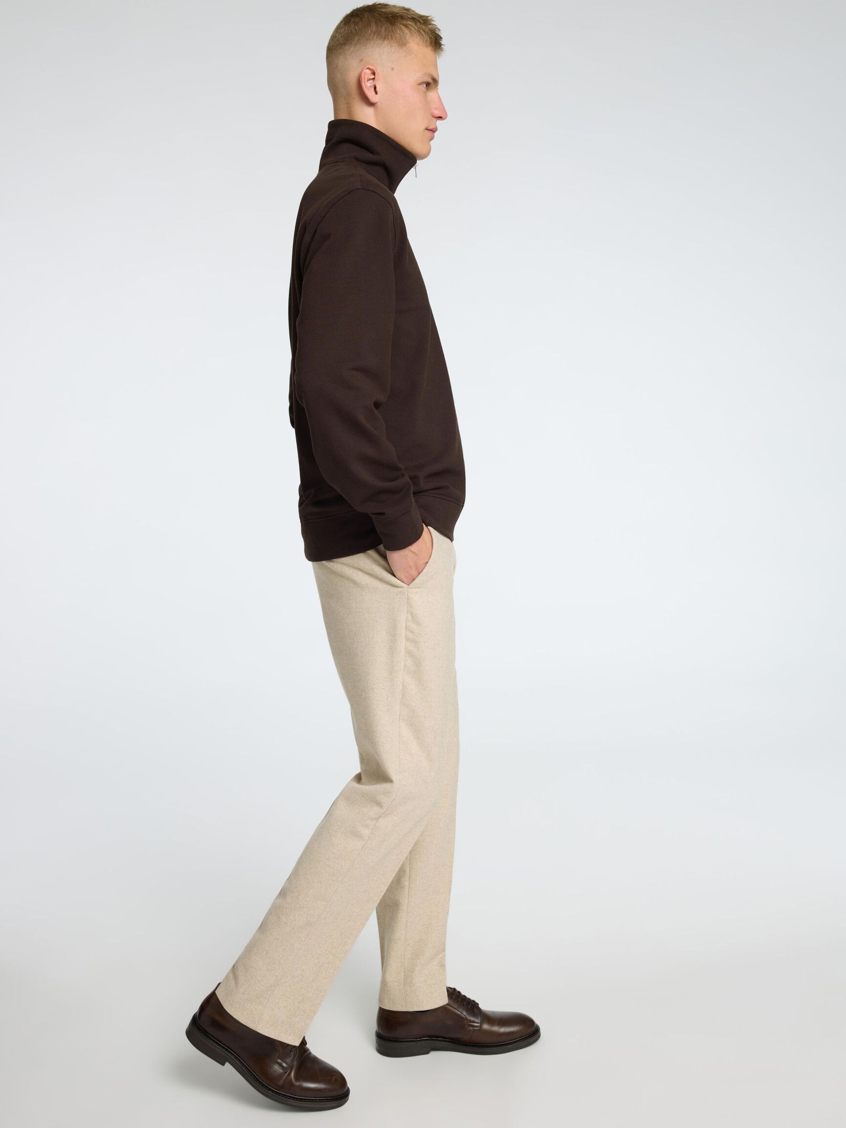 196 STRAIGHT FIT TROUSERS, Light Grey Melange, highres