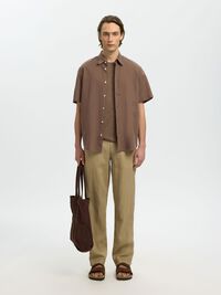 REGULAR FIT LINEN-BLEND SHIRT, Chocolate Chip, highres