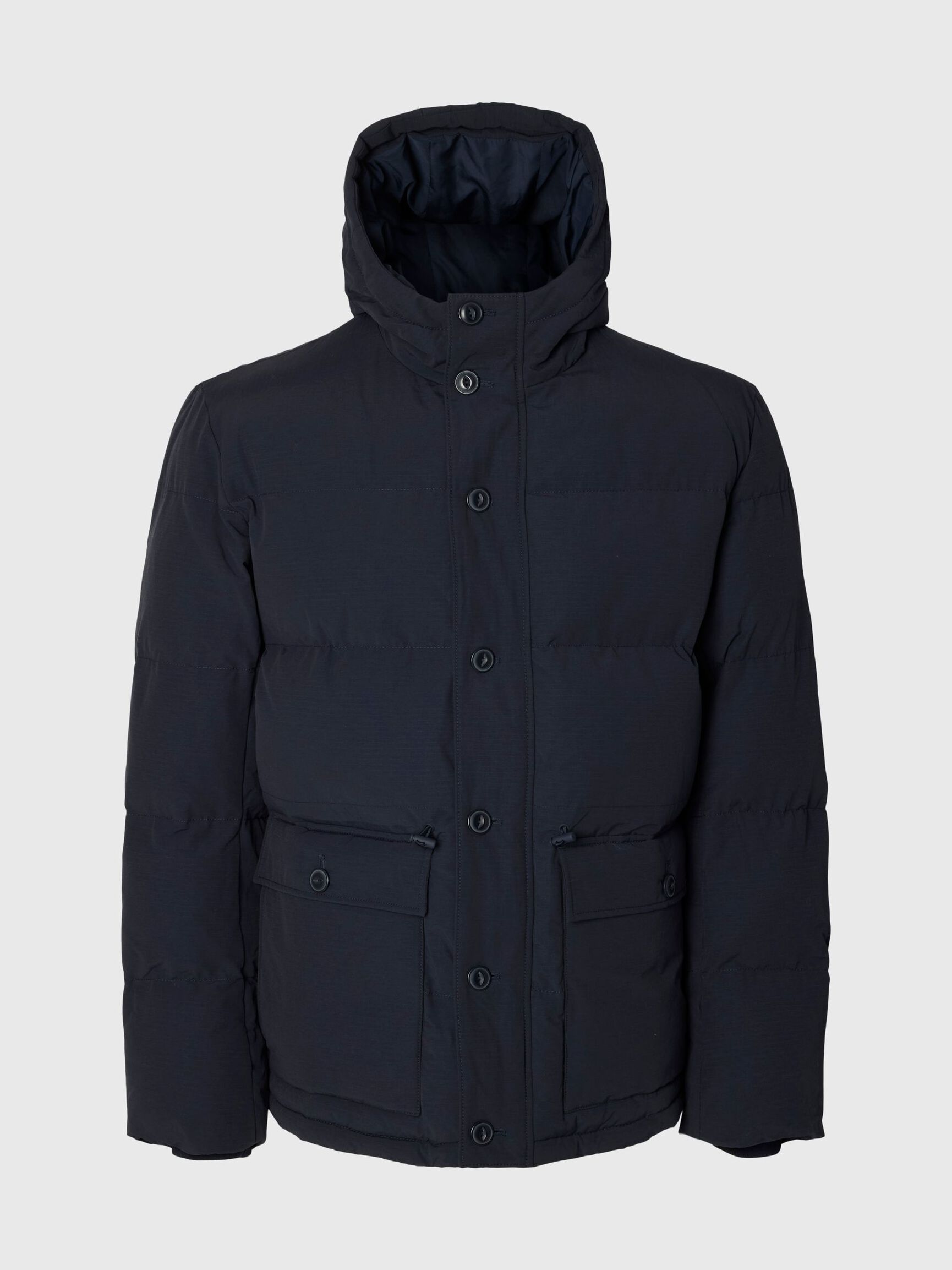 ADJUSTABLE WAIST PUFFER JACKET, Sky Captain, highres