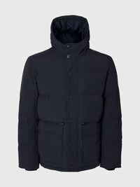 ADJUSTABLE WAIST PUFFER JACKET, Sky Captain, highres