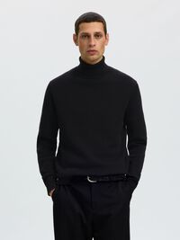 BAUMWOLL ROLLKRAGENPULLOVER, Black, highres