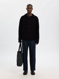 WOOL BLEND KNITTED CARDIGAN, Black, highres