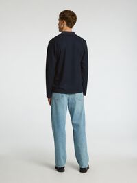 KNITTED LONG-SLEEVED POLO, Sky Captain, highres