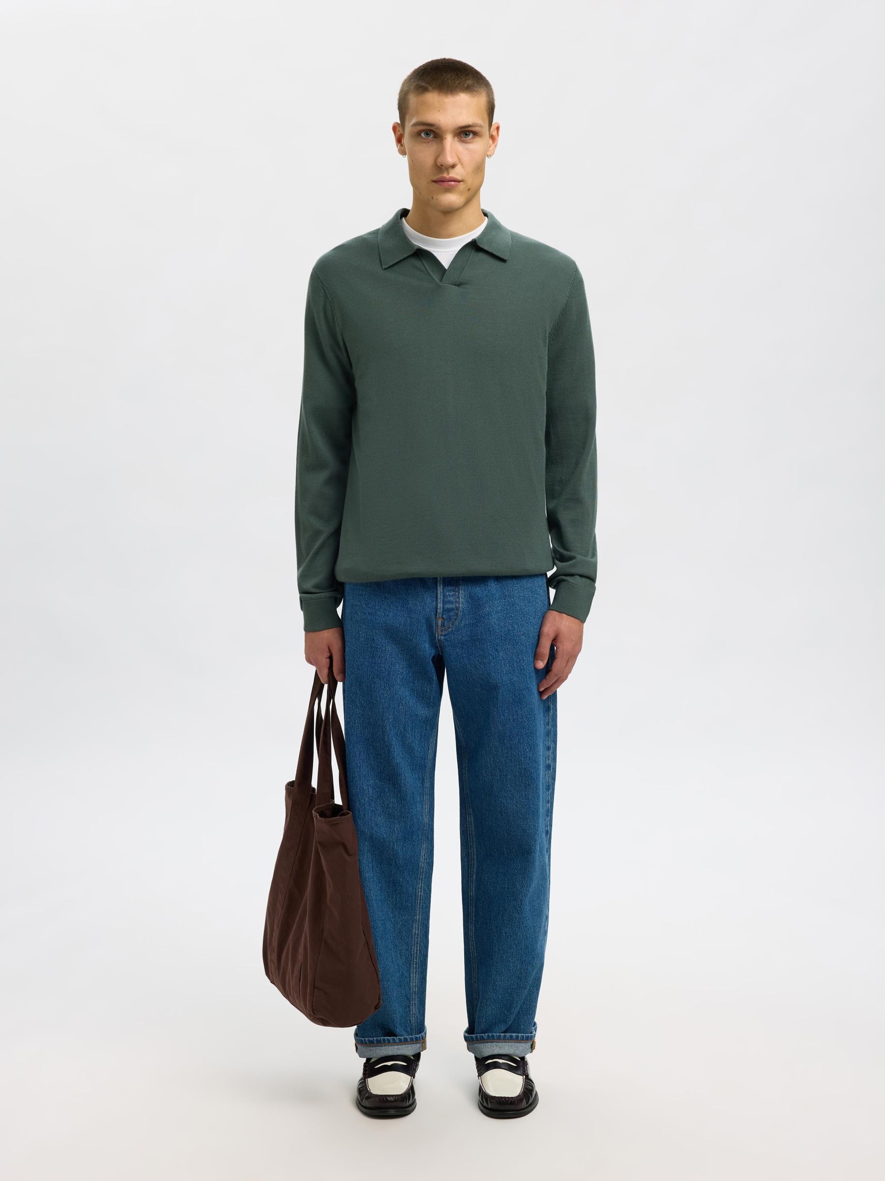 100% MERINO WOOL KNITTED POLO SHIRT, Deep Forest, highres