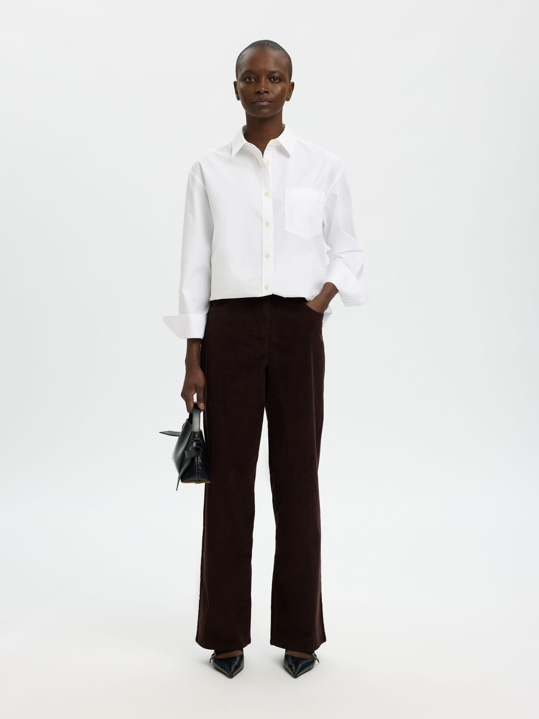 WIDE FIT FLØJLSBUKSER, Chocolate Torte, highres