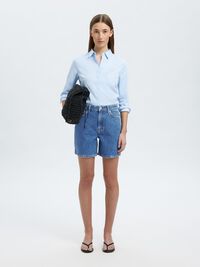 HOGE TAILLE DENIM SHORT, Medium Blue Denim, highres